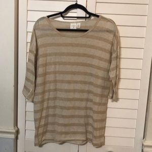 Mid-Length sleeved tan striped shirt-Large